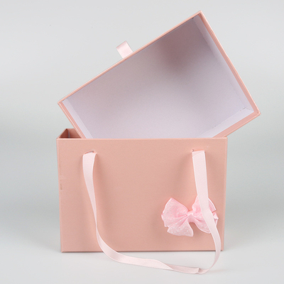 Logotipo personalizado Caixa de presente de caixote de papelão cor-de-rosa com fita rosa Caixas de presente de luxo