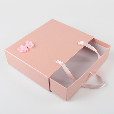 Gaveta portátil de empacotamento da caixa do presente elegante cor-de-rosa feito sob encomenda com fita