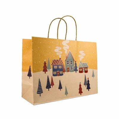 Logotipo personalizado Bolsa de papel Kraft de compras com alça Bolsa de papel de Natal