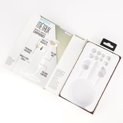Embalagem personalizada Caixa de embalagem de papel de fones de ouvido Bluetooth com gancho e bandeja de bolhas