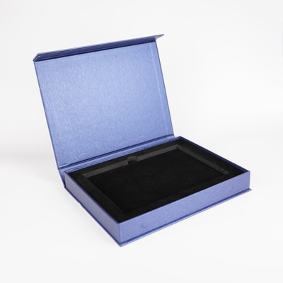Logotipo personalizado Caixas de armazenamento de carapaça azul Caixa de embalagem em forma de livro-presente com bandeja EVA