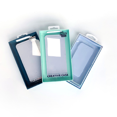 Caixa de plástico blister de varejo com baixo MOQ para telefone Caixas de embalagem com gancho, janelas de PVC transparentes para iPhone