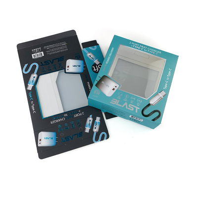 Logotipo personalizado folha quente dobrado produtos eletrônicos caixa de embalagem cabo de dados USB caixa de papel embalagem com janela de PVC