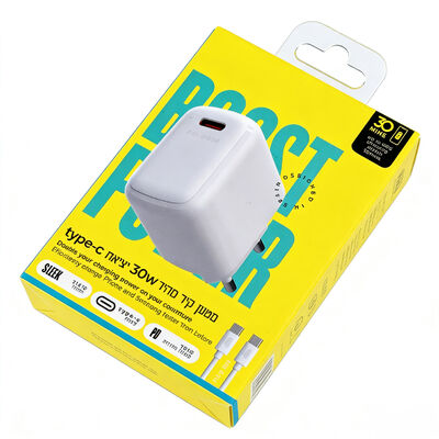 Caixa de Embalagem para Carregador USB-C 30W com Logotipo Personalizado e Janela com Gancho Blister para Carregadores de Telefone
